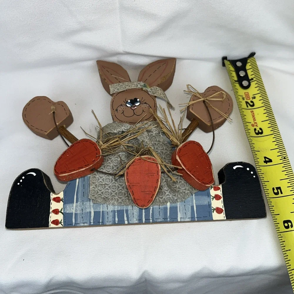 Vintage WOOD Easter Bunny Rabbit Carrots‎ RUSTIC RARE Primitive Hanging Decor 6